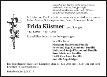 Traueranzeige von Frida Küstner 