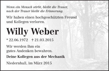 Traueranzeige von Willy Weber 