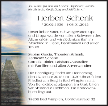 Traueranzeige von Herbert Schenk 