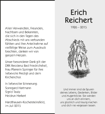 Traueranzeige von Erich Reichert 