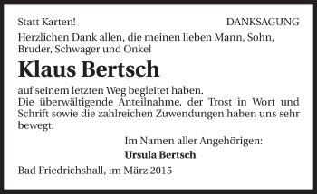 Traueranzeige von Klaus Bertsch 