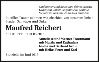 Traueranzeige von Manfred Reichert 