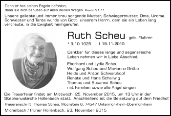 Traueranzeige von Ruth Scheu 