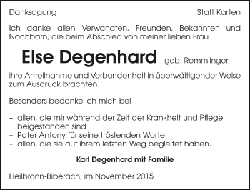 Traueranzeige von Else Degenhard 