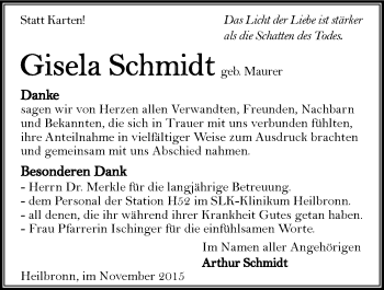 Traueranzeige von Gisela Schmidt 