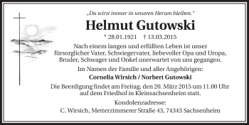 Traueranzeige von Helmut Gutowski 