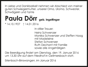 Traueranzeige von Paula Dörr 