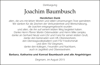 Traueranzeige von Joachim Baumbusch 
