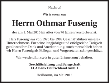 Traueranzeige von Othmar Fusenig 