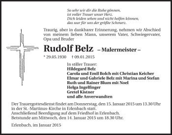 Traueranzeige von Rudolf Belz 