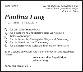 Traueranzeige von Paulina Lung 