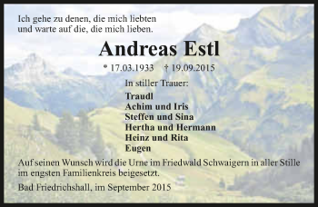 Traueranzeige von Andreas Estl 