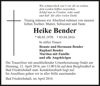 Traueranzeige von Heike Bender 