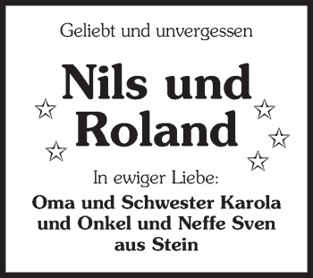 Traueranzeige von Nils und Roland  