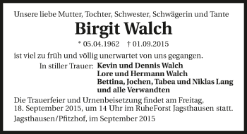 Traueranzeige von Birgit Walch 