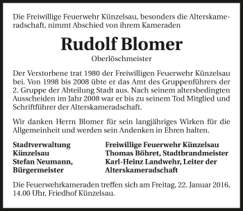 Traueranzeige von Rudolf Blomer 