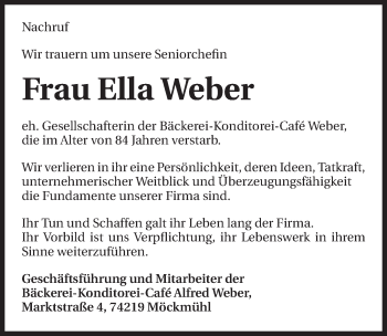 Traueranzeige von Ella Weber 