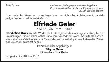 Traueranzeige von Elfriede Geier 