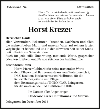 Traueranzeige von Horst Krezer 