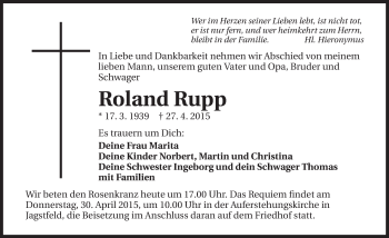 Traueranzeige von Roland Rupp 