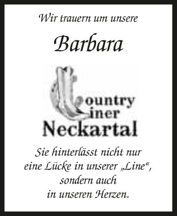 Traueranzeige von Barbara Stricker 