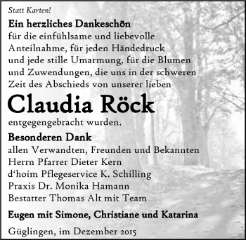 Traueranzeige von Claudia Röck 