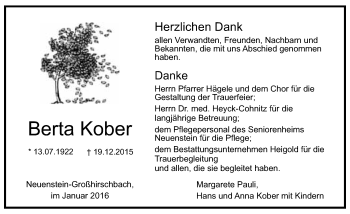 Traueranzeige von Berta Kober 