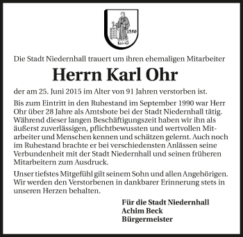 Traueranzeige von Karl Ohr 