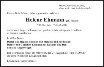 Traueranzeige von Helene Ehmann 