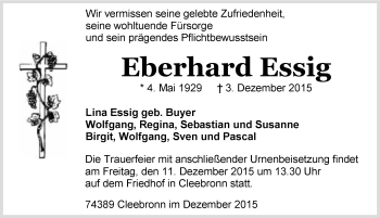 Traueranzeige von Eberhard Essig 