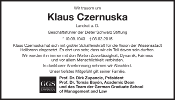 Traueranzeige von Klaus Czernuska 