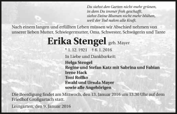 Traueranzeige von Erika Stengel 