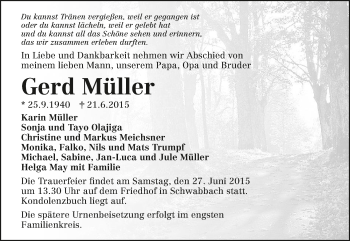 Traueranzeige von Gerd Müller 