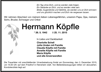 Traueranzeige von Hermann Köpfle 