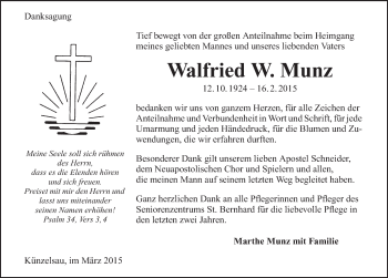 Traueranzeige von Walfried W. Munz 