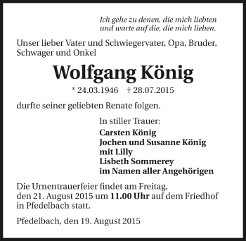 Traueranzeige von Wolfgang König 