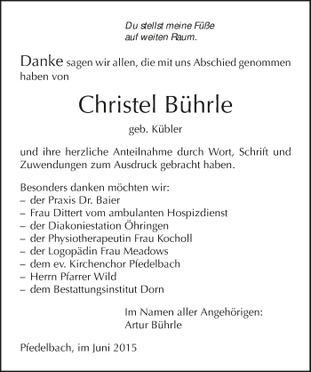 Traueranzeige von Christel Bührle 