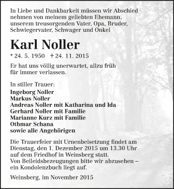 Traueranzeige von Karl Noller 