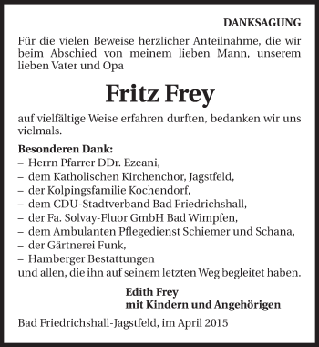 Traueranzeige von Fritz Frey 