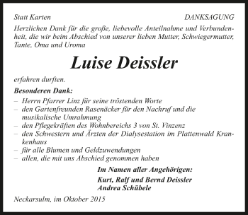 Traueranzeige von Luise Deissler 