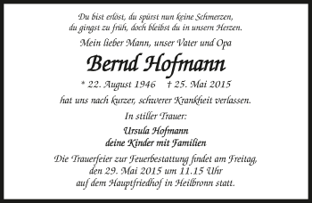 Traueranzeige von Bernd Hofmann 