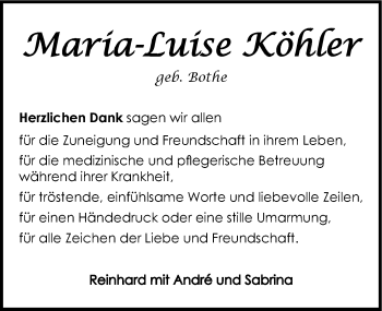 Traueranzeige von Maria-Luise Köhler 
