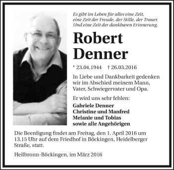 Traueranzeige von Robert Denner 