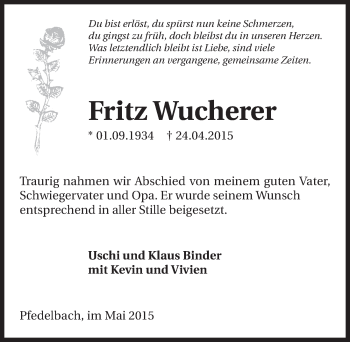 Traueranzeige von Fritz Wucherer 