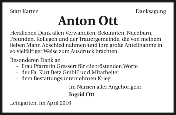 Traueranzeige von Anton Ott 