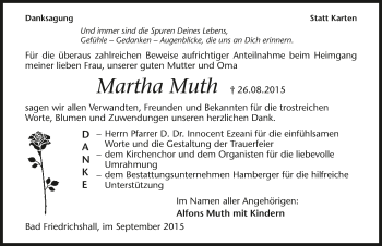 Traueranzeige von Martha Muth 