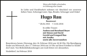 Traueranzeige von Hugo Rau 