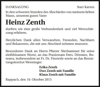 Traueranzeige von Heinz Zenth 