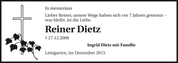 Traueranzeige von Reiner Dietz 