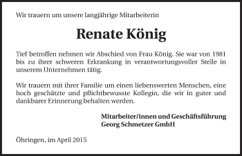 Traueranzeige von Renate König 